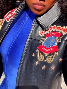Pelle Pelle Black Leather Jacket with Red & Gold Embroidery